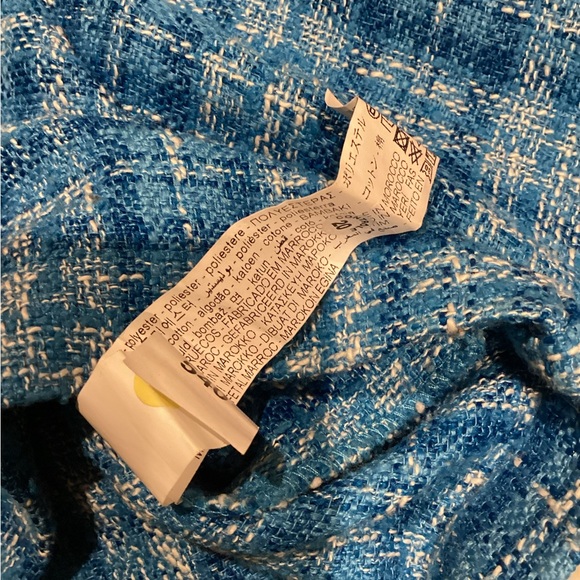 ZARA BLUE TWEED CROPPED LONG SLEEVE RHINESTONE BUTTON OVERSIZED JACKET SZ. L - Picture 13 of 15